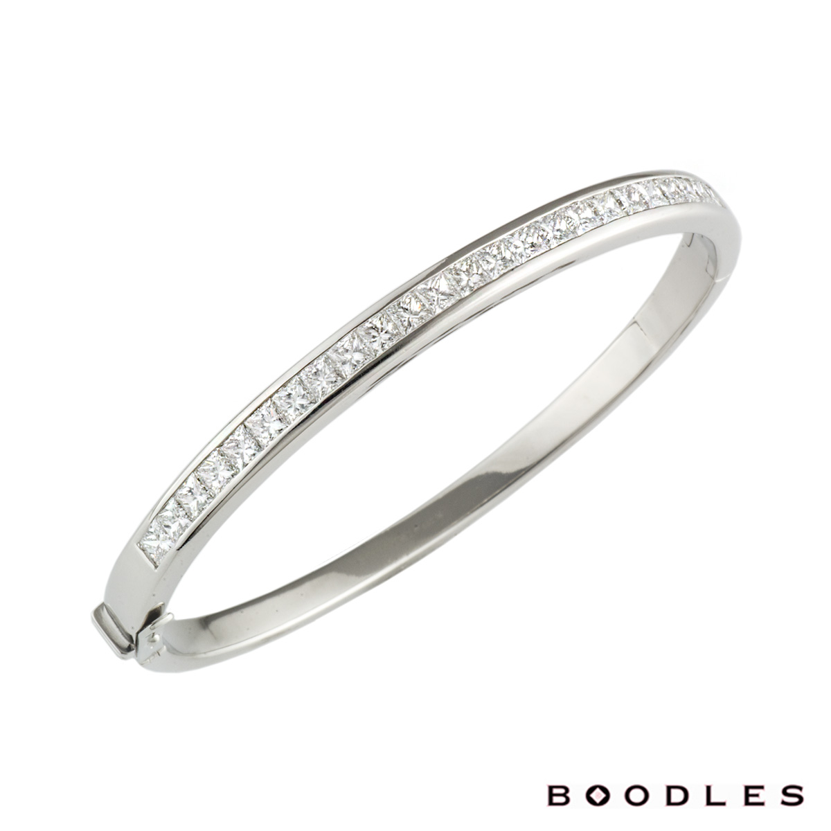 Boodles Princess Cut Diamond Set Bangle in Platinum 4.10ct | Rich Diamonds